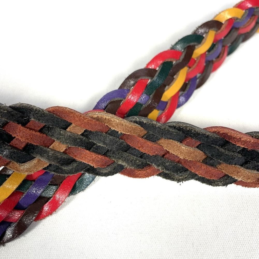 Vintage Rainbow Braided Leather Belt Womens M/L 36 Boho 70s 80s - Picture 7 of 7